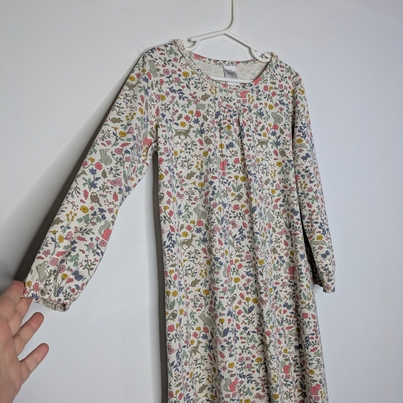 Mini Boden White Pink Yellow Floral Forest Animals Long Sleeve Dress 7/8 - Picture 3 of 7